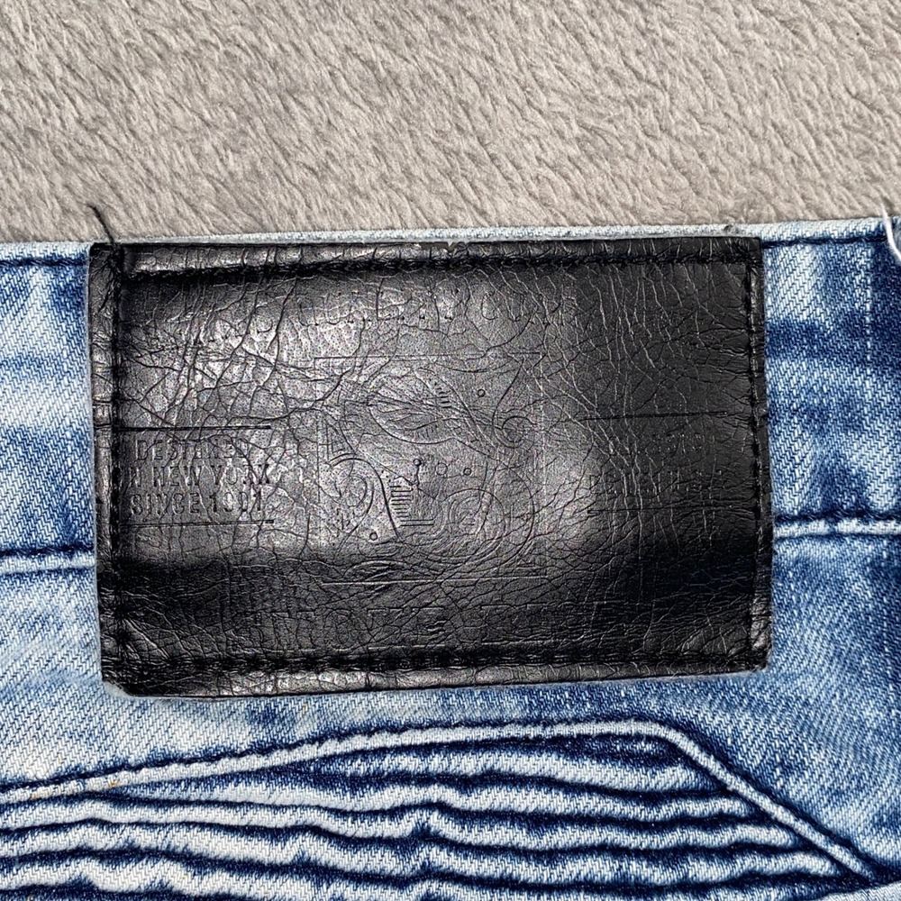Smoke Rise Moto Jeans Mens 36 Blue Acid Wash Distressed Biker Cargo Slim Pants - Picture 9 of 11